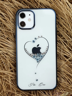 Твърди гърбове Твърди гърбове за Apple Iphone Луксозен твърд гръб оригинален KINGXBAR кристално прозрачен с камъни за Apple iPhone 12 mini 5.4 сърце с черен кант 